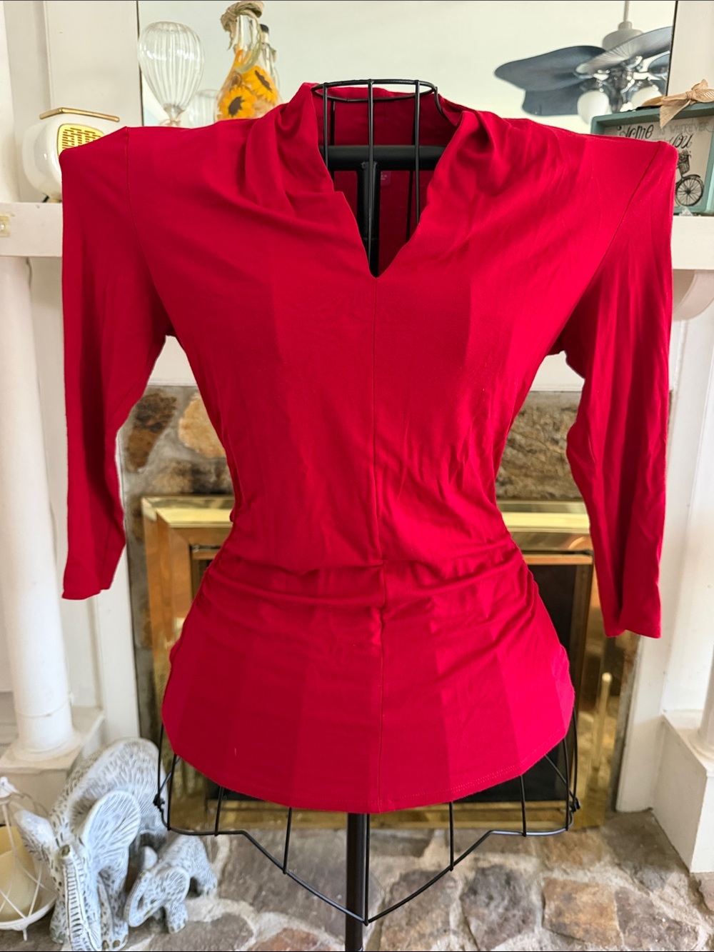 Vince Camuto Red Draped V-Neck Long Sleeve Top